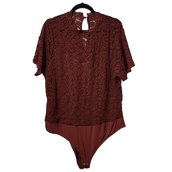 Torrid Brown Lace Short Sleeve Bodysuit Womens Plus Size 3X NWT - Picture 1 of 11